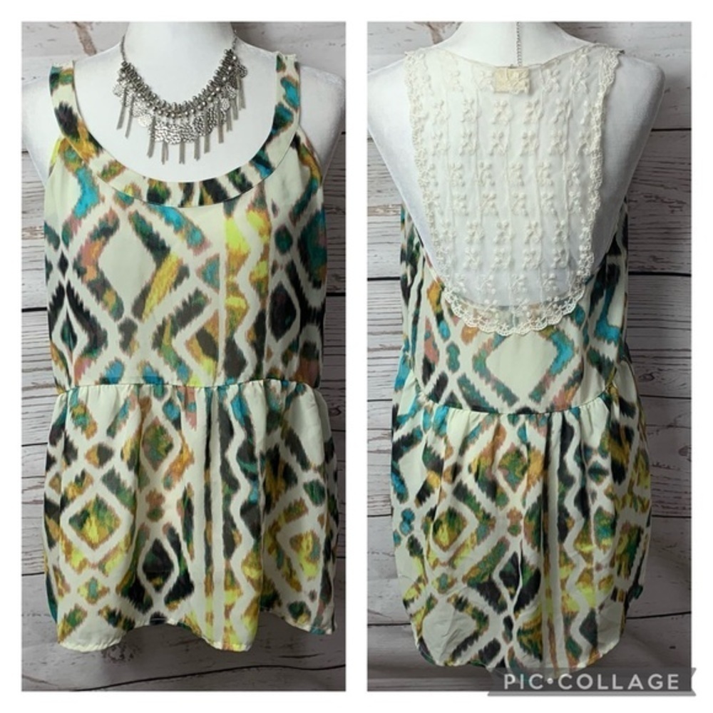 Daytrip Boho Tribal Lace Back Tank Top